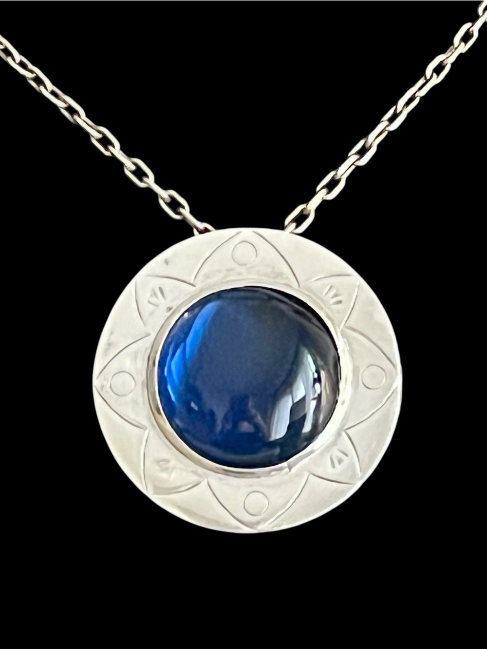 Vintage Mexican 925 Sterling Silver Blue Glass Pendant Signed ARR - Picture 2 of 10
